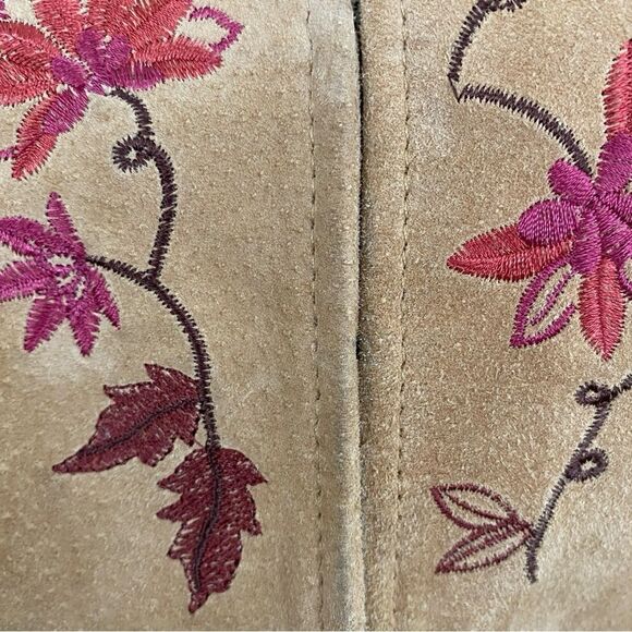 Bandolino Carmel Tan Suede 100% Leather Embroidered Blazer Jacket Size 16 - Picture 6 of 10